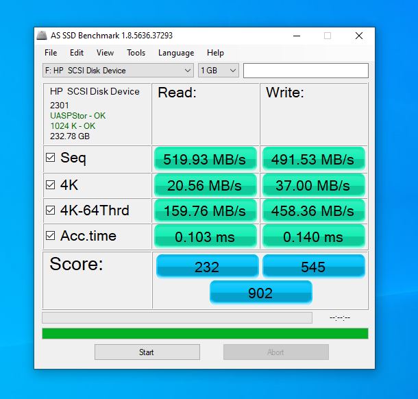 Review HP BIWIN P600 SSD Portable AS SSD Benchmark
