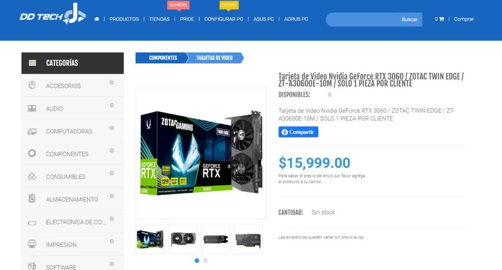 ZOTAC GeForce RTX 3060 TWIN EDGE Precio México DDTech