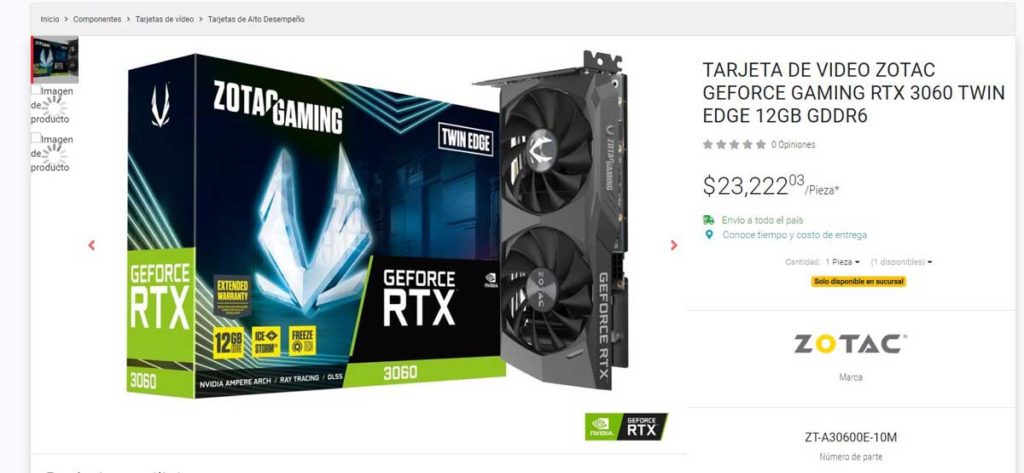 ZOTAC GeForce RTX 3060 TWIN EDGE Precio México Digitalife